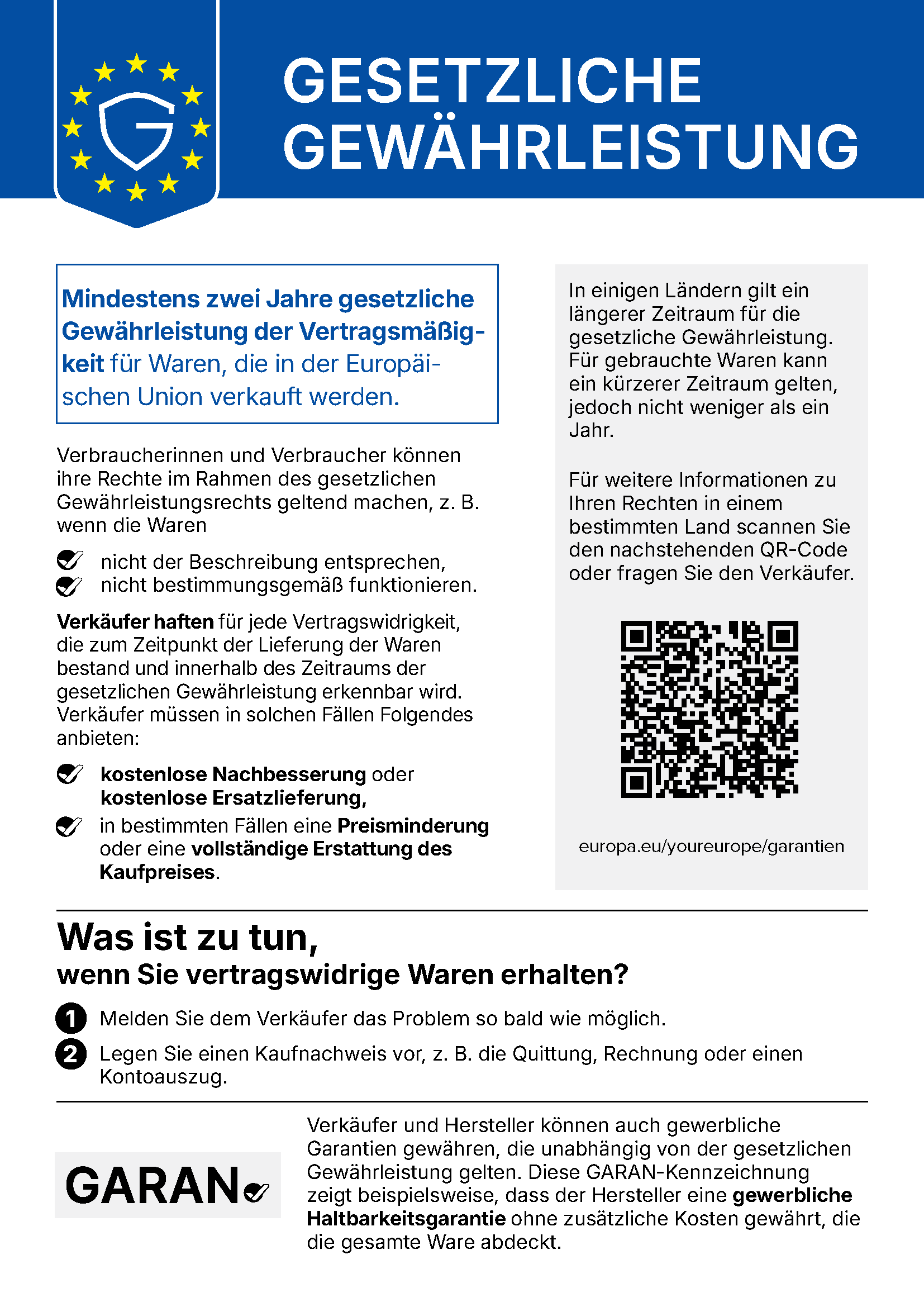 Information über die gesetzliche Gewährleistung